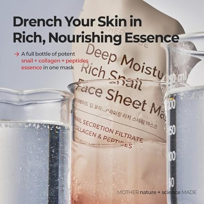 MOTHER MADE DEEP MOISTURIZING RICH SNAIL COLLAGEN FACE SHEET MASK PACK OF 5, WITH SNAIL MUCIN, LOW MOLECULAR COLLAGENS, PEPTIDES, NIACINAMIDE 2%, KOREAN SKIN CARE - Image 4